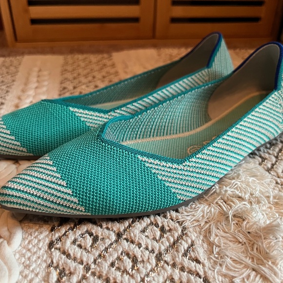 Rothy’s Turquoise Calypso Stripe The Pointe Flats - Picture 5 of 9